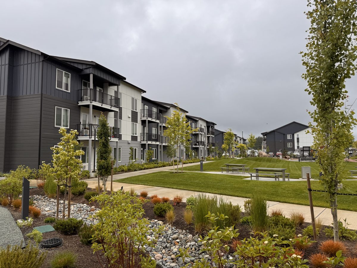 Apartment community with shared green space